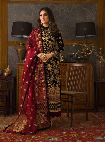 Winter  Embroidered Velvet 3piece suit - KP3358