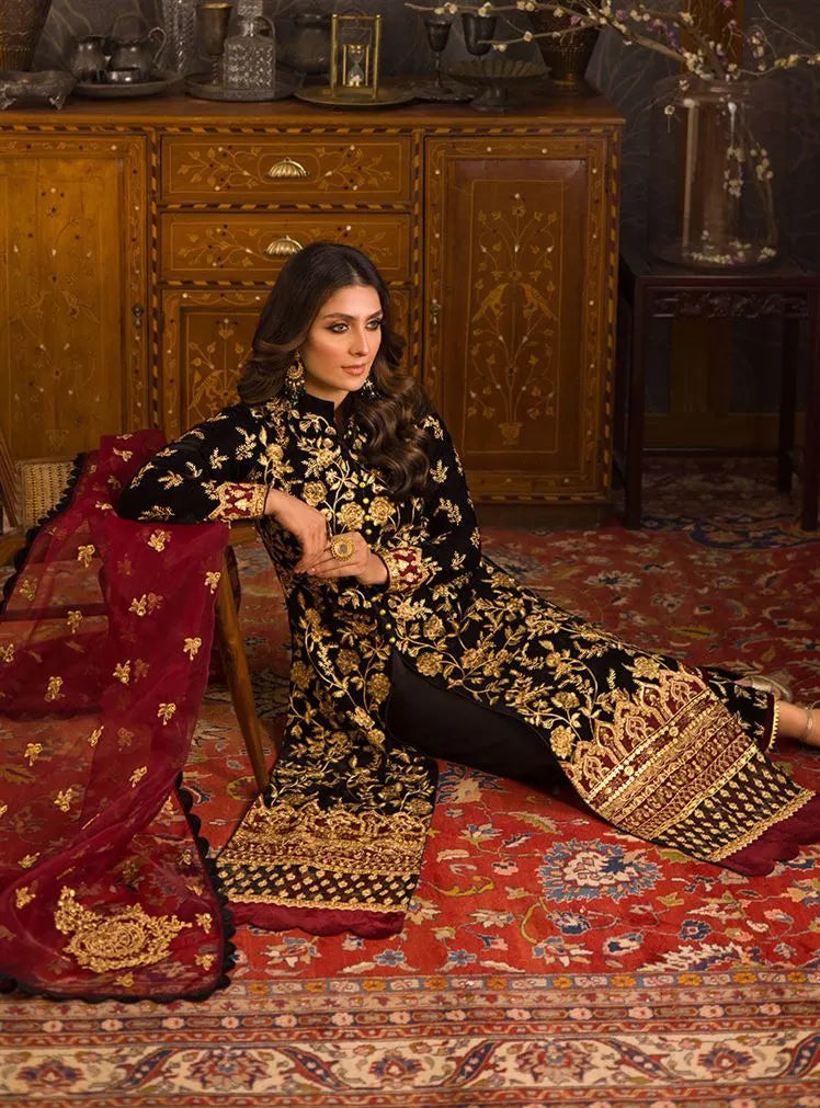 Winter  Embroidered Velvet 3piece suit - KP3358
