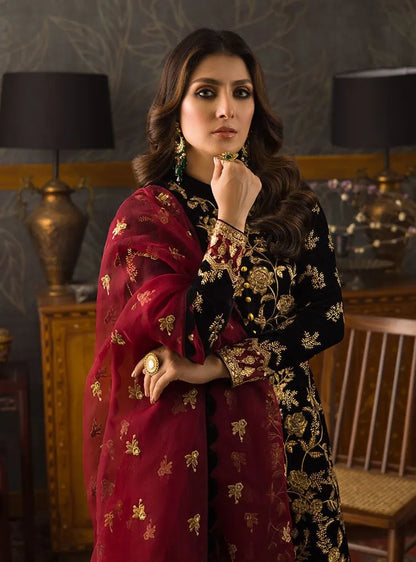 Winter  Embroidered Velvet 3piece suit - KP3358