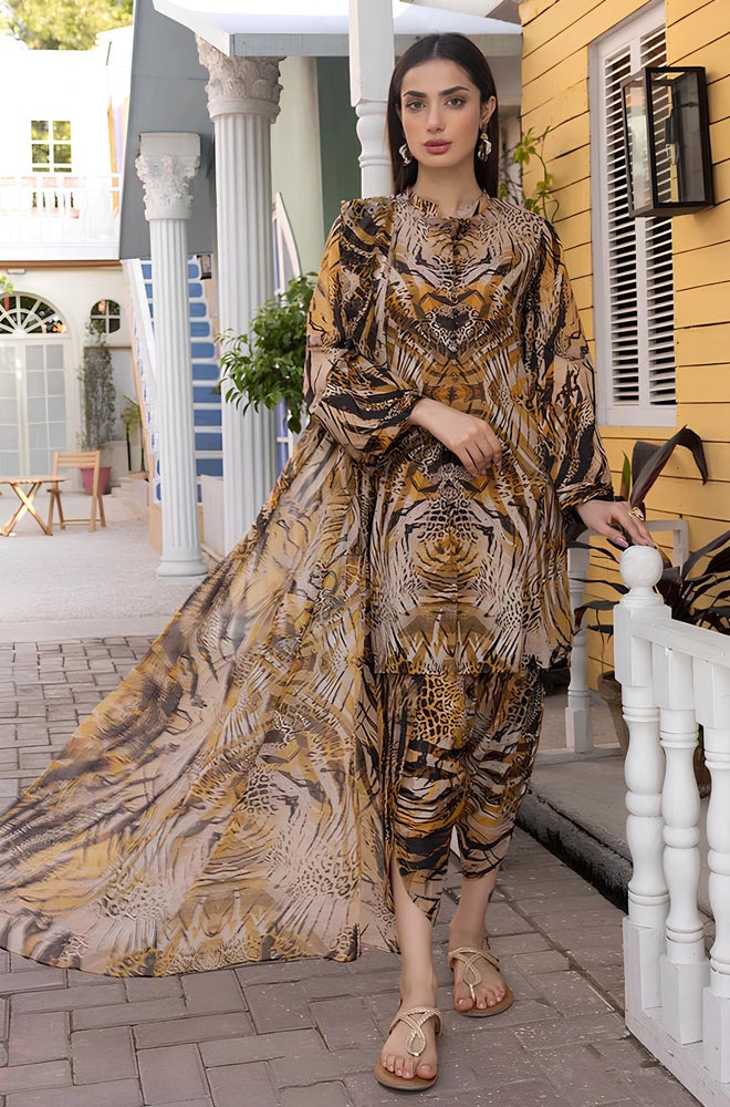 KP708-3Pc Digital Printed Lawn Shirt With Printed Lawn Trouser and Chiffon Dupatta