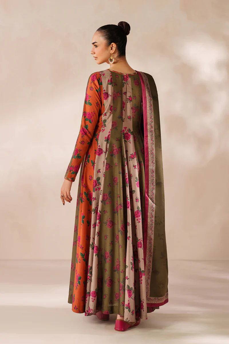 Winter  3PC Frock Style Karandi Digital Print Dress - KP3395