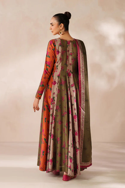 Winter  3PC Frock Style Karandi Digital Print Dress - KP3395