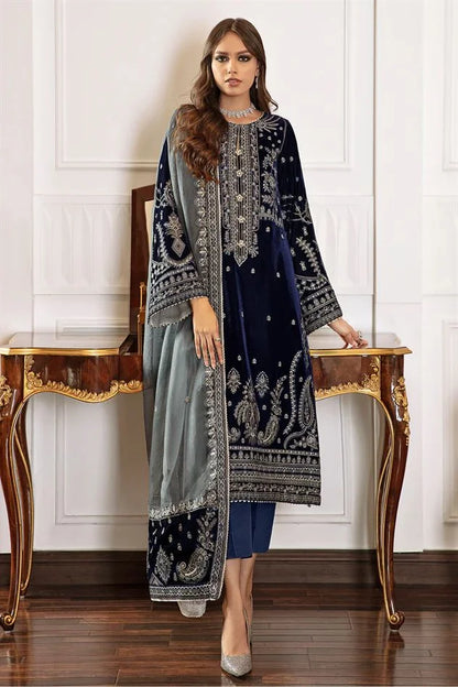 Winter 3PC Velvet Embroidered Suit - kp3325