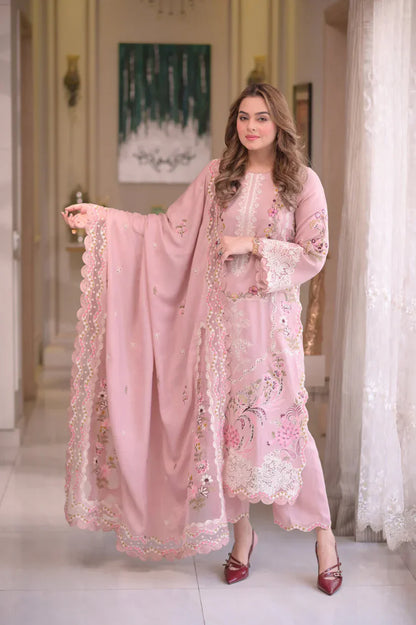 Summer 3PC Lawn Chikenkari Embroidered Shirt - KP1172