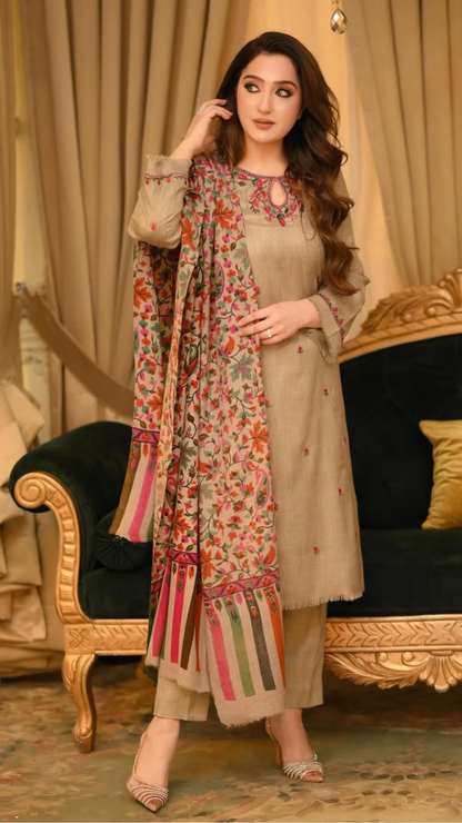 Winter 3PC Dhanak Embroidered Suit - kp33131