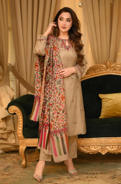 Winter 3PC Dhanak Embroidered Suit - kp33131