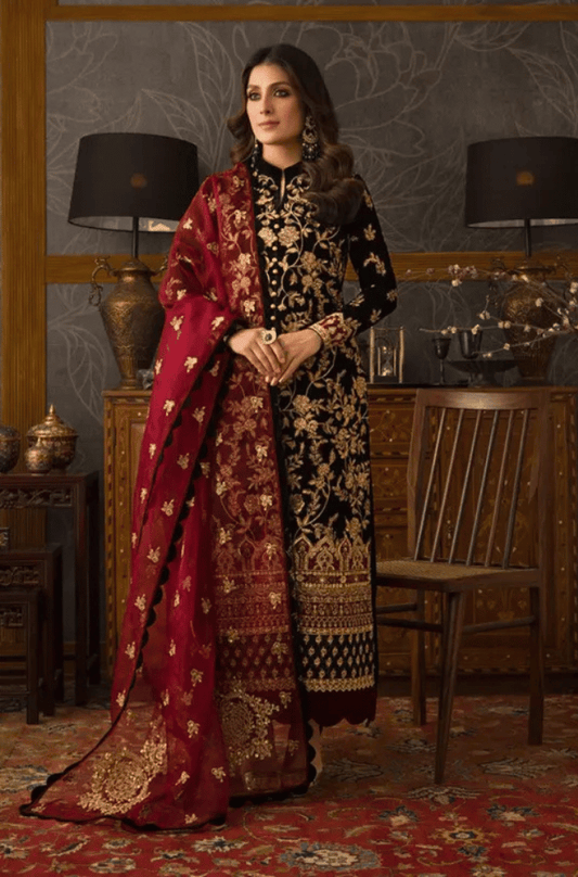 Winter  Embroidered Velvet 3piece suit - KP3358