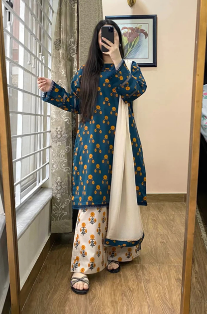 Summer 3PC Lawn Digital Print Dress - KP1152