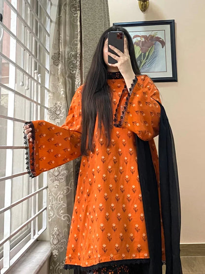 Summer 3PC Lawn Digital Print Dress - KP1147